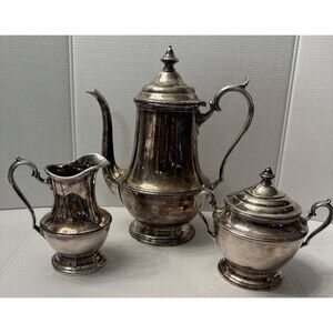 Vintage Forbes Silver Co Tea Coffee Set Teapot Sugar Cream/Lid Silverplate 1890s